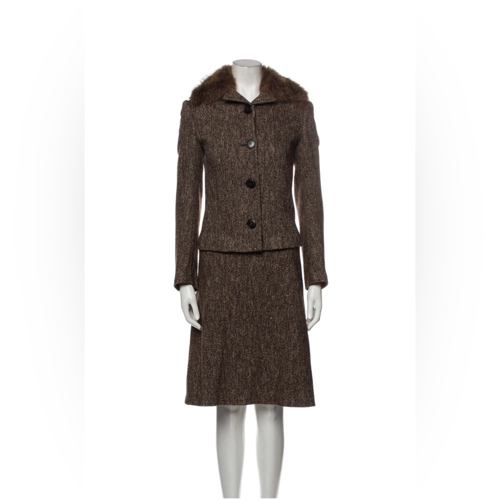 Dolce & Gabbana Two-Piece Skirt Suit blazer jacket fur trimmed set NWOT